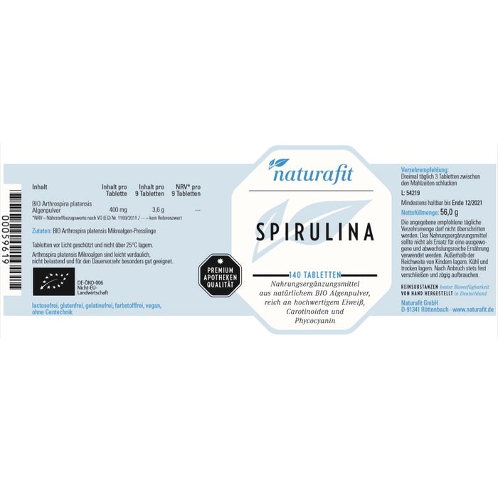 naturafit Spirulina Tabletten, 140 pc Tablettes