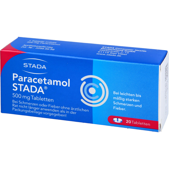 Paracetamol STADA 500 mg Tabletten bei Schmerzen und Fieber, 20 pcs. Tablets