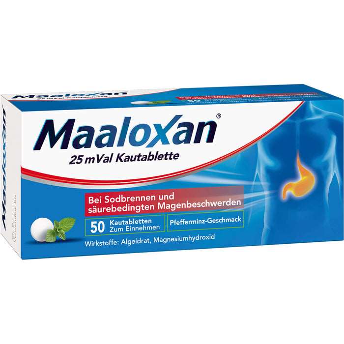 Maaloxan 25 mVal bei Sodbrennen Kautabletten Pfefferminz-Geschmack, 50 pcs. Tablets