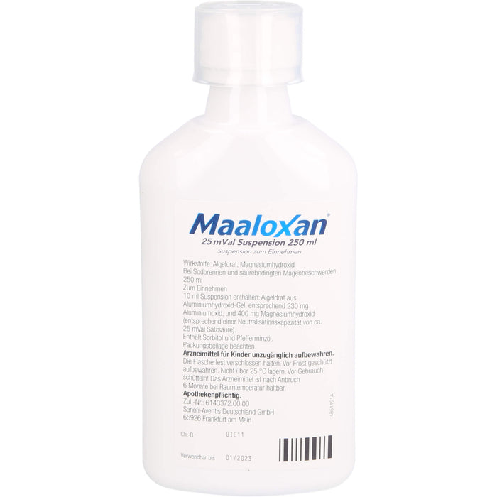 Maaloxan 25 mVal Suspension bei Sodbrennen Pfefferminz-Geschmack, 250 ml Solution