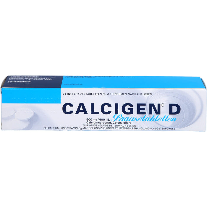 Calcigen D 600 mg/400 I.E. Brausetabletten bei Calcium- und Vitamin-D3-Mangel, 20 pcs. Tablets