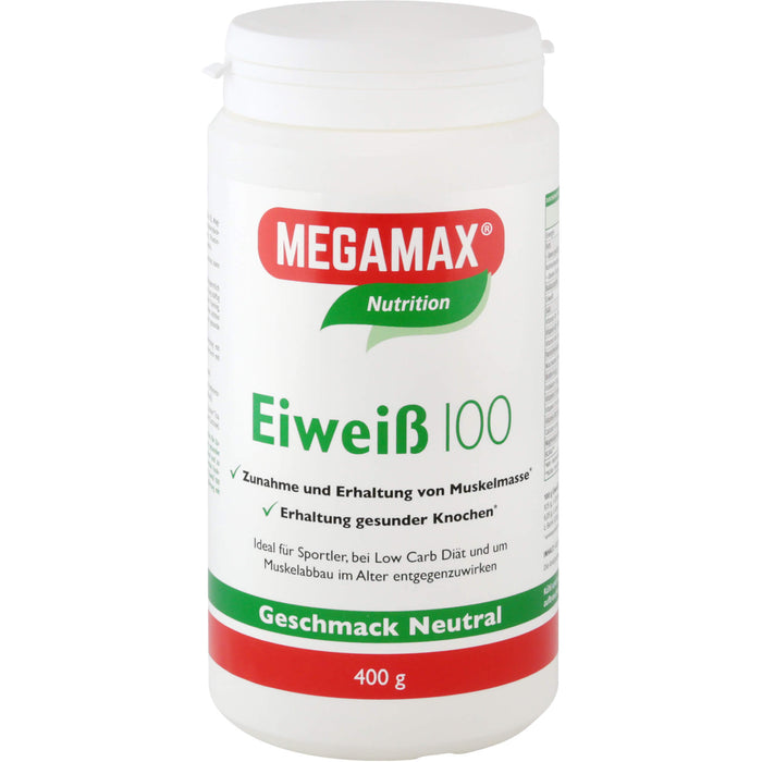 MEGAMAX Nutrition Eiweiß 100 Pulver Geschmack Neutral, 400 g Pulver