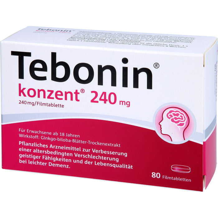 Tebonin konzent 240 mg Filmtabletten zur Verbesserung einer altersbedingten Verschlechterung geistiger Fähigkeiten und der Lebensqualität bei leichter Demenz, 80 pcs. Tablets