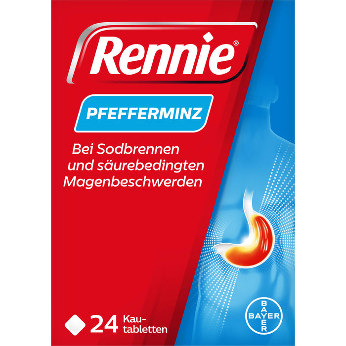 Rennie Pfefferminz Kautabletten bei Sodbrennen, 24 St. Tabletten