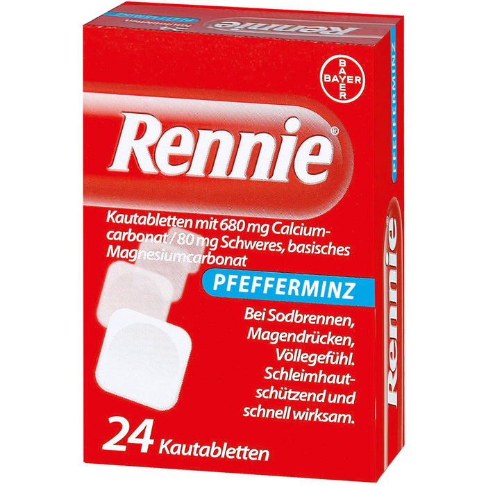 Rennie Pfefferminz Kautabletten bei Sodbrennen, 24 pcs. Tablets