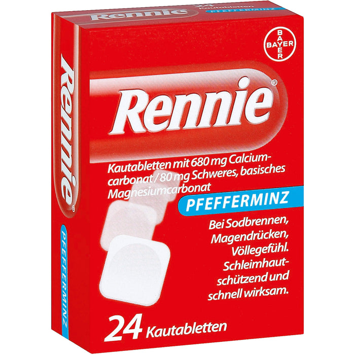 Rennie Pfefferminz Kautabletten bei Sodbrennen, 24 pcs. Tablets