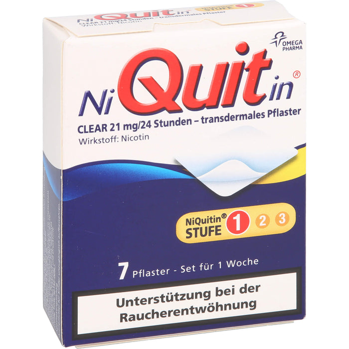 NiQuitin CLEAR 21 mg/24 Stunden - transdermales Pflaster, 7 pc Pansement