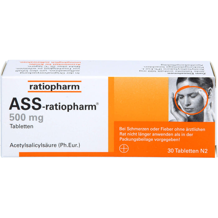 ASS-ratiopharm 500 mg Tabletten bei Schmerzen und Fieber, 30 pc Tablettes