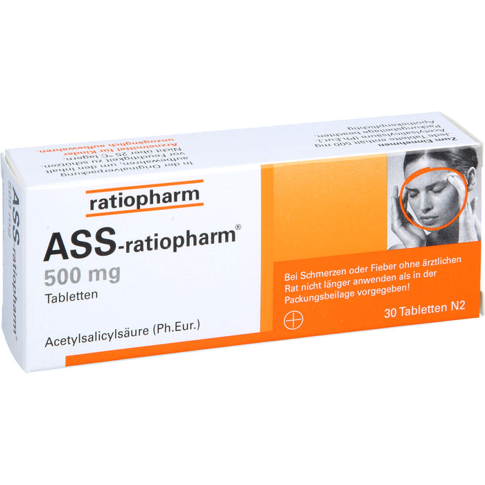 ASS-ratiopharm 500 mg Tabletten bei Schmerzen und Fieber, 30 pc Tablettes