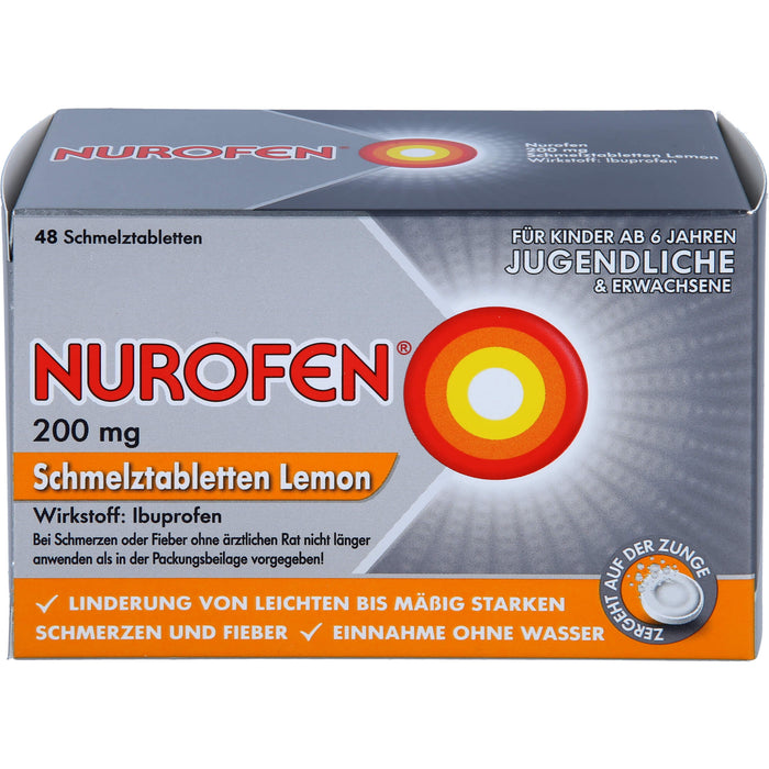 Nurofen Schmelztabletten Lemon bei Kopfschmerzen ab 6 Jahren 200mg, 48 pc Tablettes