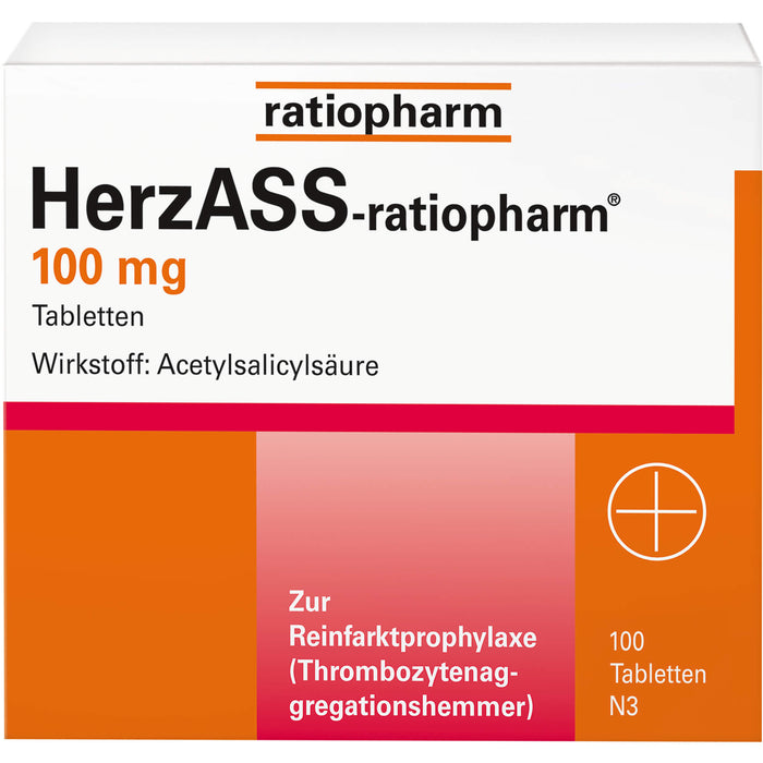 HerzASS-ratiopharm 100 mg Tabletten zur Reinfarktprophylaxe, 100 pc Tablettes