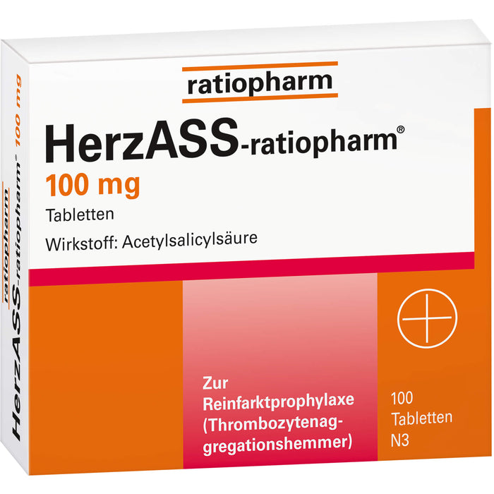 HerzASS-ratiopharm 100 mg Tabletten zur Reinfarktprophylaxe, 100 pc Tablettes