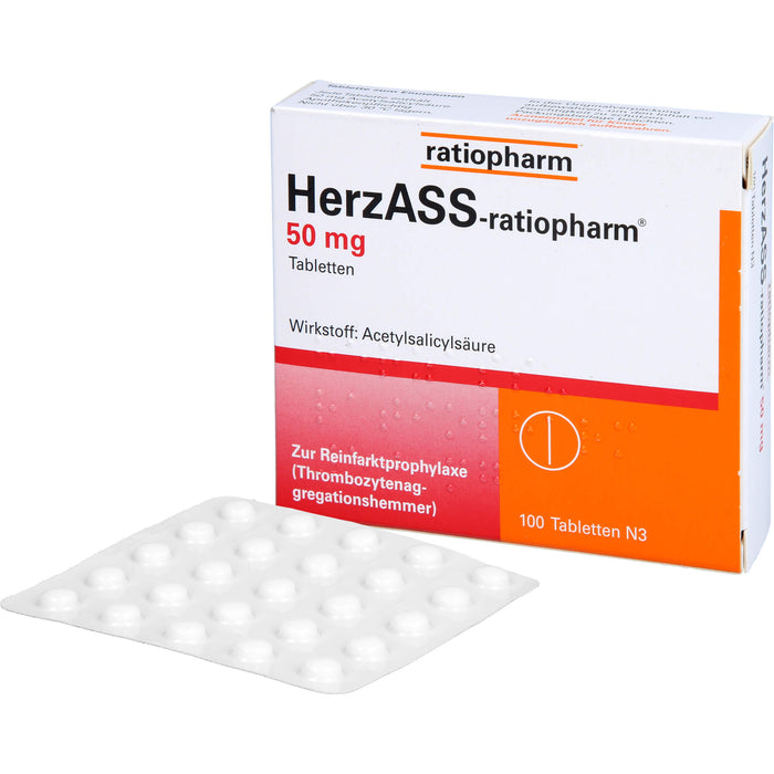 HerzASS-ratiopharm 50 mg Tabletten zur Reinfarktprophylaxe, 100 pc Tablettes