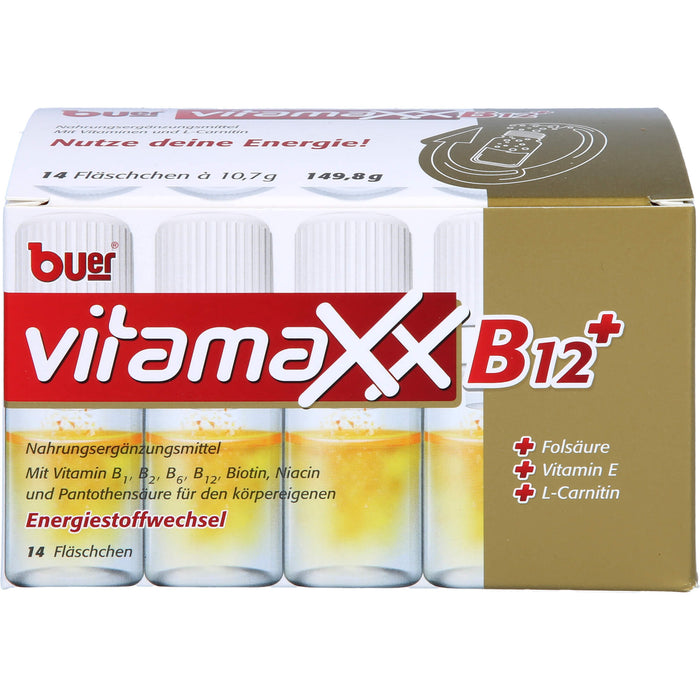 buer Vitamaxx B12+ Fläschchen zur Unterstützung des körpereigenen Energiestoffwechsel, 14 pc Solution