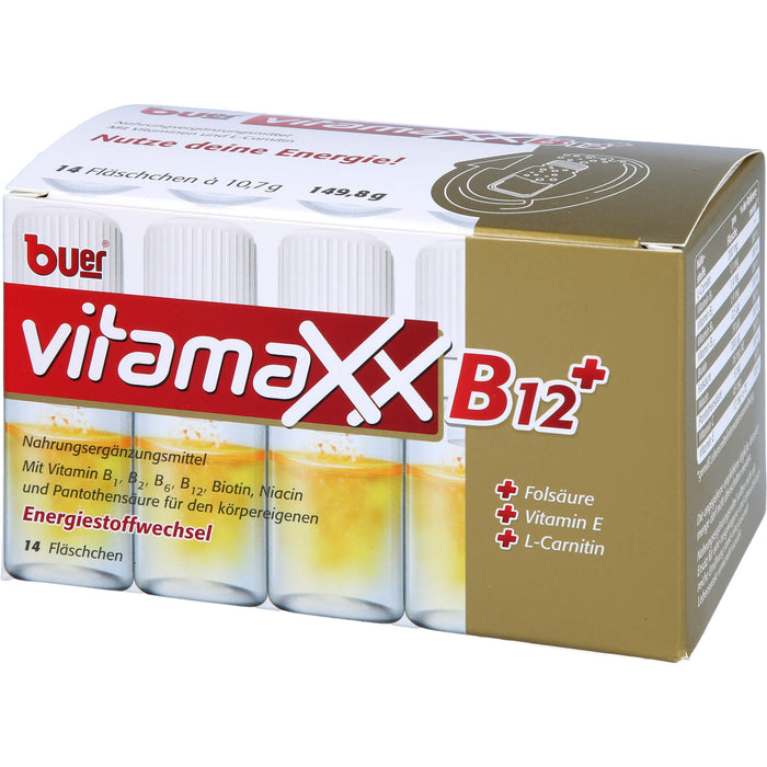 buer Vitamaxx B12+ Fläschchen zur Unterstützung des körpereigenen Energiestoffwechsel, 14 pc Solution