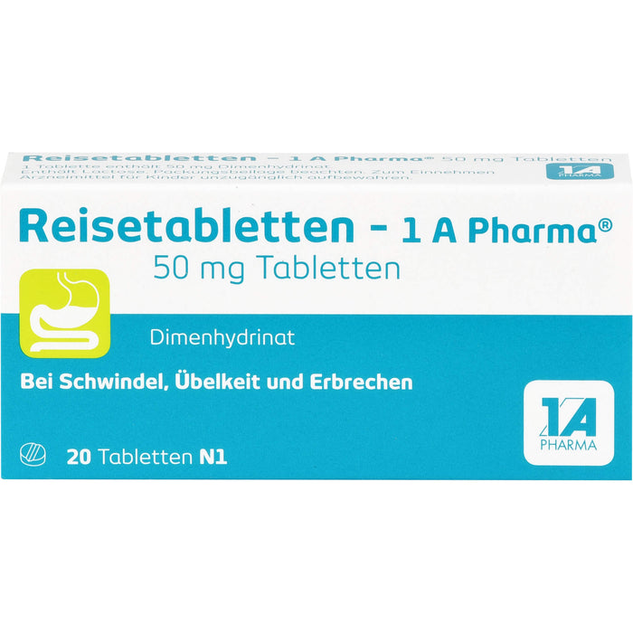 Reisetabletten - 1A Pharma bei Schwindel, Übelkeit und Erbrechen, 20 pcs. Tablets