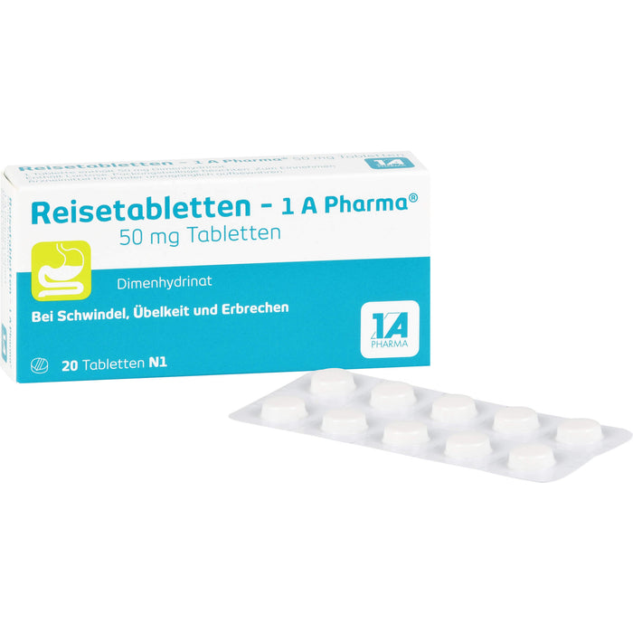 Reisetabletten - 1A Pharma bei Schwindel, Übelkeit und Erbrechen, 20 pcs. Tablets