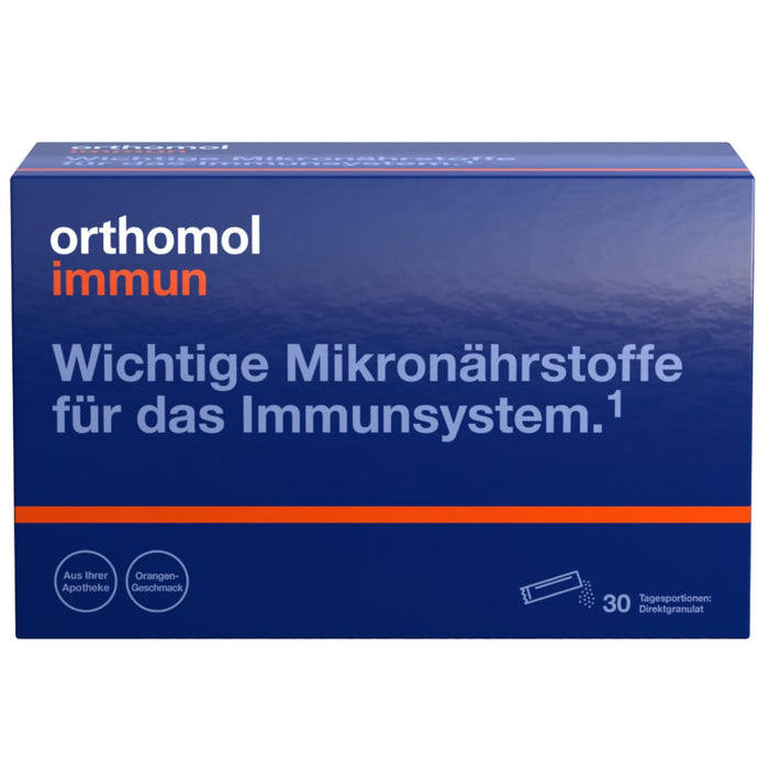 Orthomol Immun - Mikronährstoffe zur Unterstützung des Immunsystems - mit Vitamin C, Vitamin D und Zink - Orangen-Geschmack - Direktgranulat, 30 pc Portions quotidiennes
