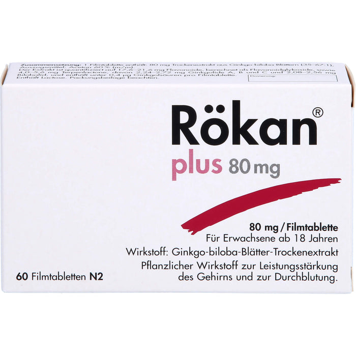 Rökan plus 80 mg Filmtabletten zur Leistungssteigerung des Gehirns, 60 pcs. Tablets