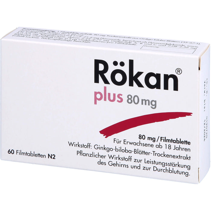 Rökan plus 80 mg Filmtabletten zur Leistungssteigerung des Gehirns, 60 pcs. Tablets