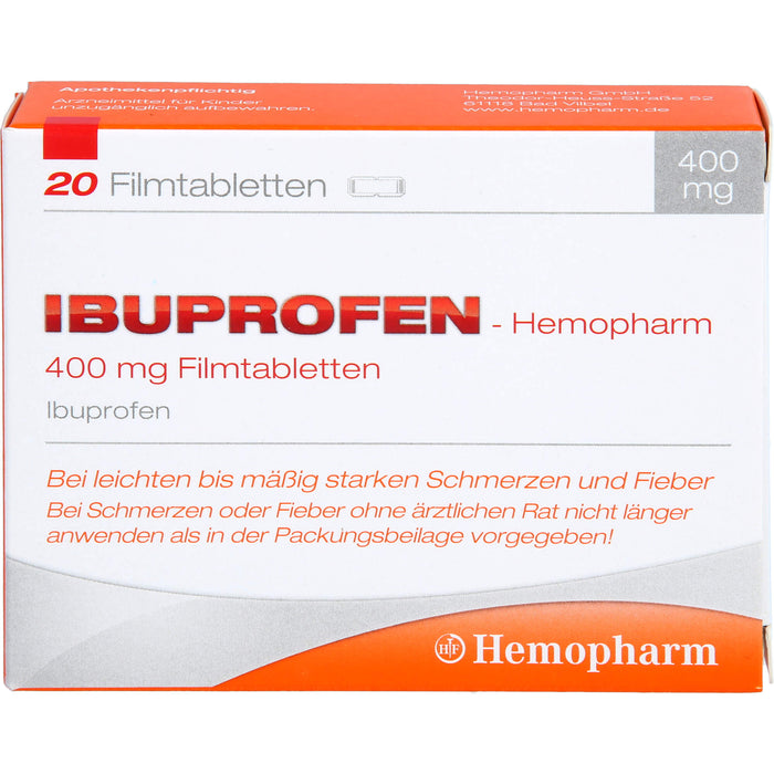 Ibuprofen-Hemopharm 400 mg Filmtabletten bei Schmerzen und Fieber, 20 pcs. Tablets