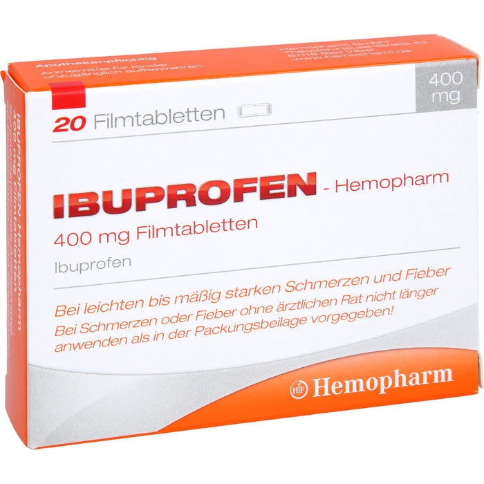 Ibuprofen-Hemopharm 400 mg Filmtabletten bei Schmerzen und Fieber, 20 pcs. Tablets