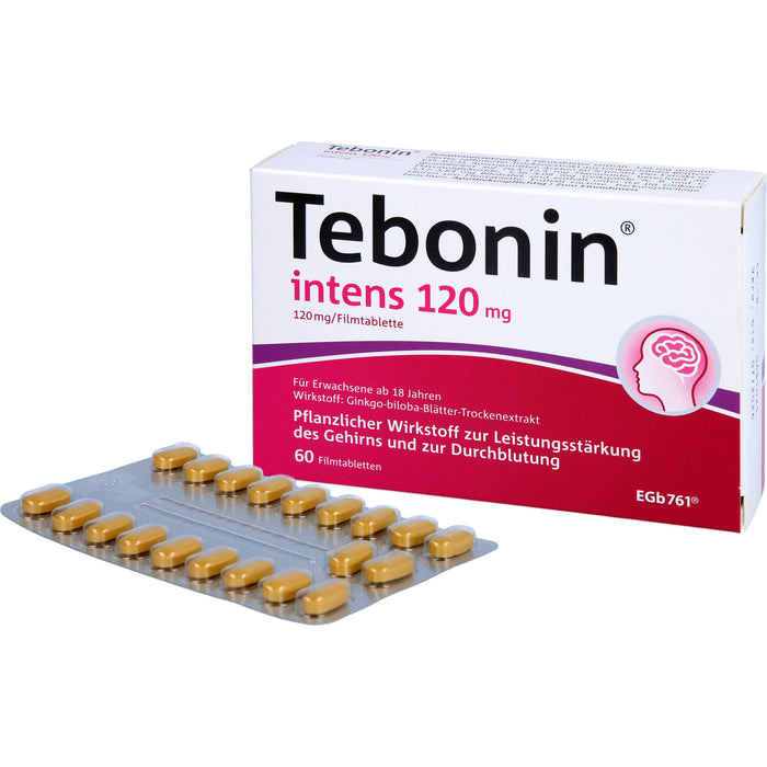 Tebonin intens 120 mg Filmtabletten zur Leistungsstärkung des Gehirns und zur Durchblutung, 60 pcs. Tablets