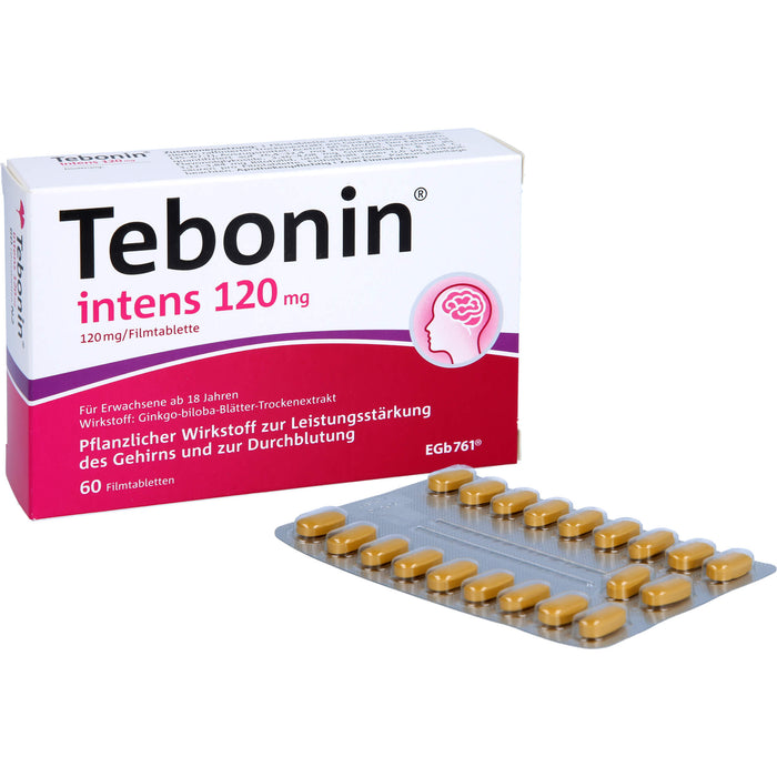 Tebonin intens 120 mg Filmtabletten zur Leistungsstärkung des Gehirns und zur Durchblutung, 60 pcs. Tablets