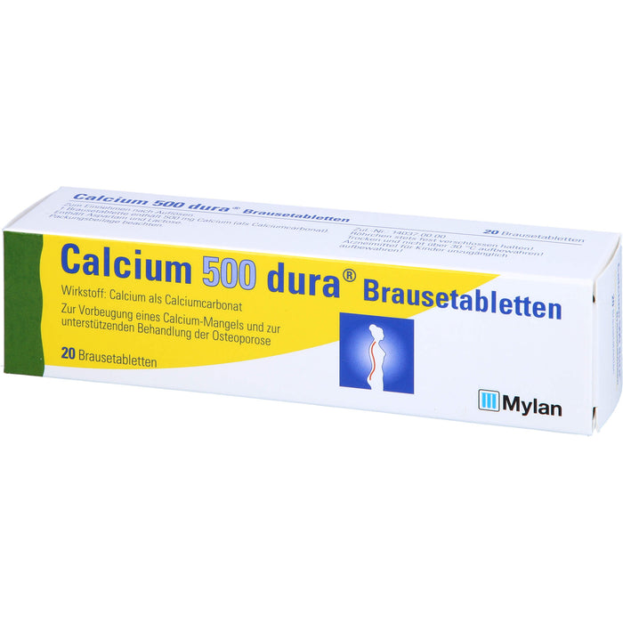 Calcium 500 dura Brausetabletten zur Vorbeugung eines Calciummangels und zur unterstützenden Behandlung von Osteoporose, 20 pc Tablettes