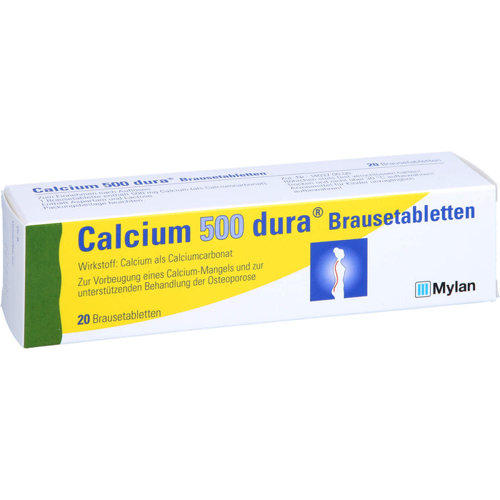 Calcium 500 dura Brausetabletten zur Vorbeugung eines Calciummangels und zur unterstützenden Behandlung von Osteoporose, 20 St. Tabletten