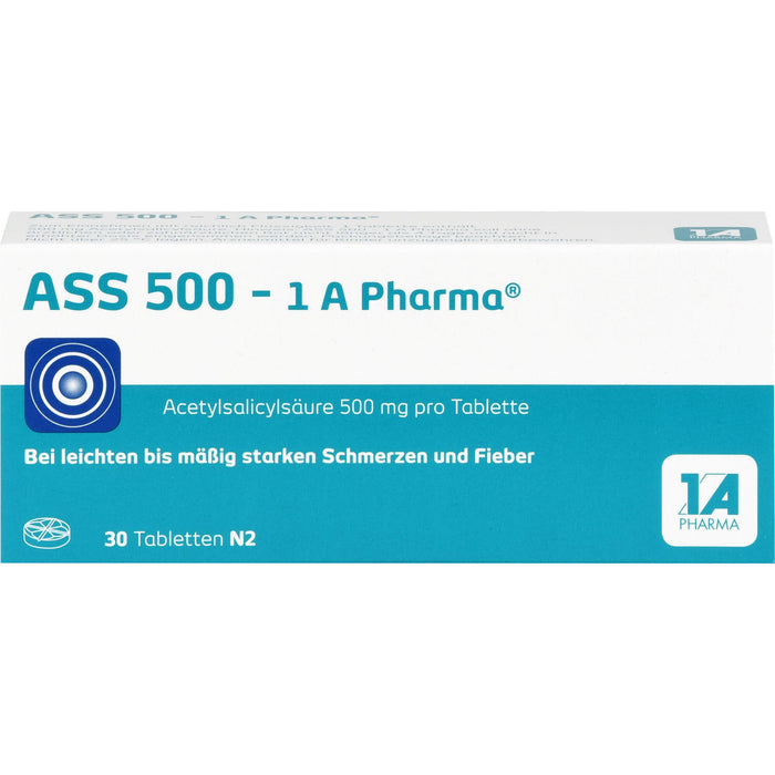 ASS 500 - 1 A Pharma Tabletten bei Schmerzen und Fieber, 30 pc Tablettes