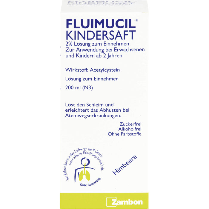 Fluimucil Kindersaft 2% Lösung bei erkältungsbedingter Bronchitis, 200 ml Lösung