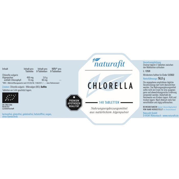 naturafit Chlorella Tabletten, 140 pc Tablettes