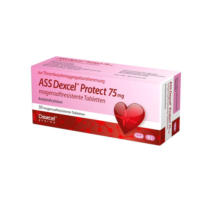ASS Dexcel Protect 75 mg Tabletten bei Herz-Kreislauf-Erkrankungen, 50 pc Tablettes