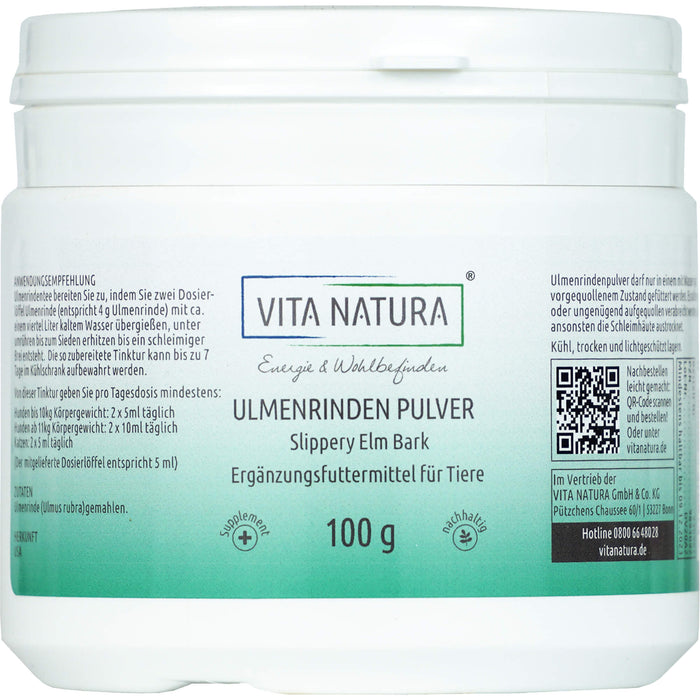VITA NATURA Ulmenrinde gemahlen Ergänzungsmittel für Tiere, 100 g Powder