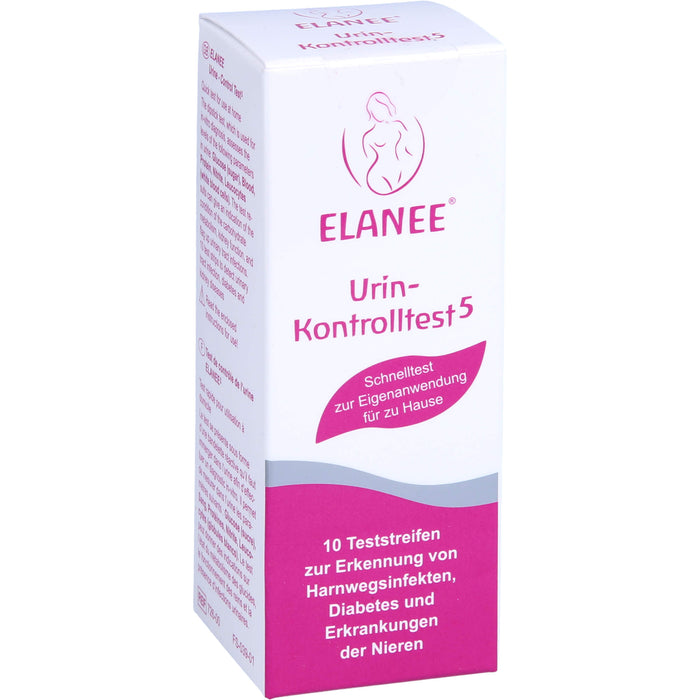 ELANEE Urin-Kontrolltest 5 zur Erkennung von Harnwegsinfektionen, Dabietes und Erkrankungen der Nieren, 10 St. Teststreifen