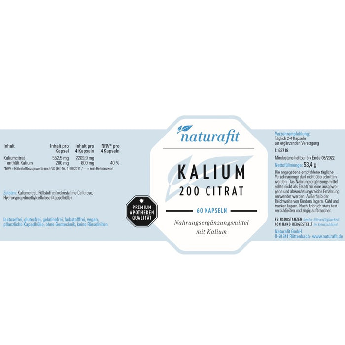 naturafit Kalium 200 Citrat Kapseln, 60 pcs. Capsules