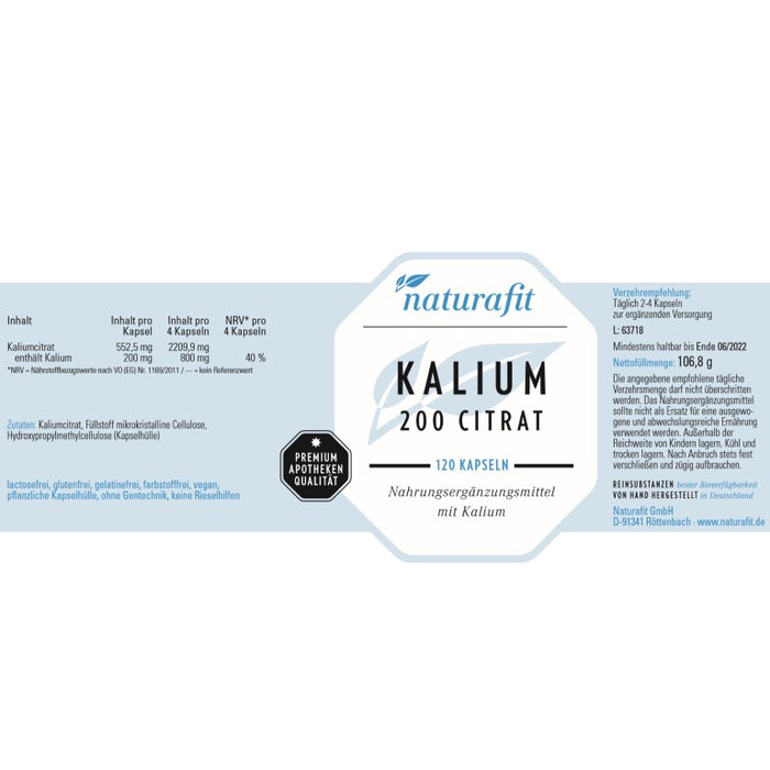 naturafit Kalium 200 Citrat Kapseln, 120 pc Capsules