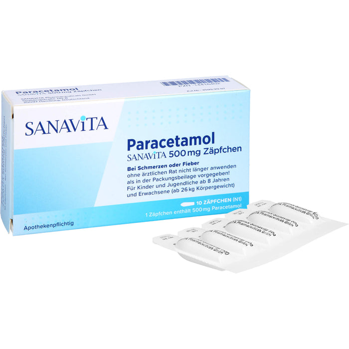 SANAVITA Paracetamol 500 mg Zäpfchen bei Schmerzen und Fieber, 10 pc Suppositoires
