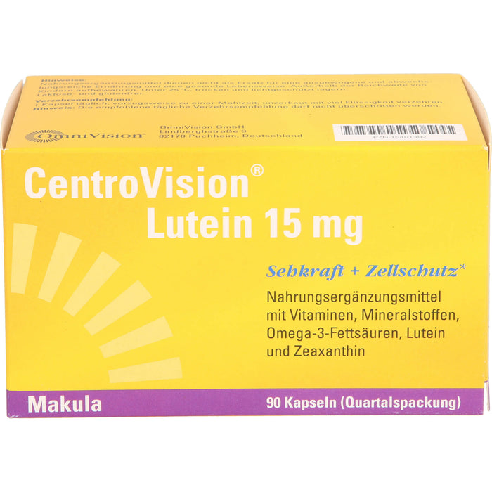 CentroVision Lutein 15 mg Kapseln Sehkraft + Zellschutz, 90 pcs. Capsules