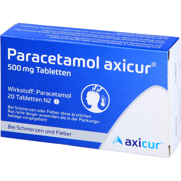 Paracetamol axicur 500 mg Tabletten Reimport axicorp, 20 pcs. Tablets