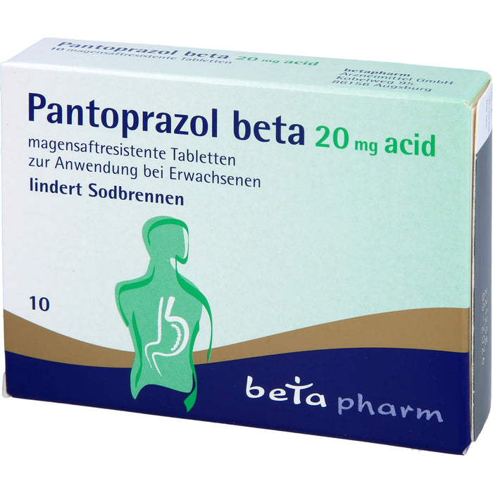 Pantoprazol beta 20 mg acid Tabletten lindert Sodbrennen, 10 pcs. Tablets