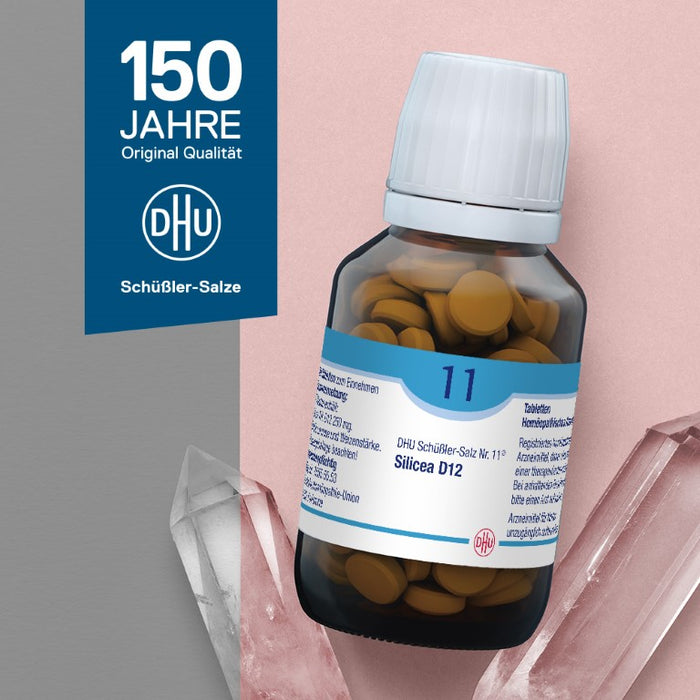 DHU Schüßler-Salz Nr. 11 Silicea D12 – Das Mineralsalz der Haare, der Haut und des Bindegewebes – das Original – umweltfreundlich im Arzneiglas, 80 St. Tabletten