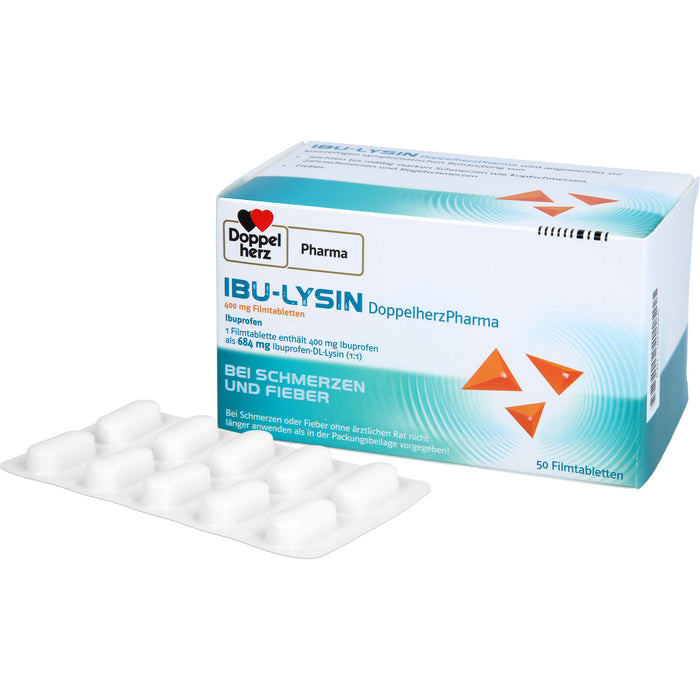 Doppelherz Pharma Ibu Lysin 400 mg Filmtabletten bei Schmerzen und Fieber, 50 pc Tablettes