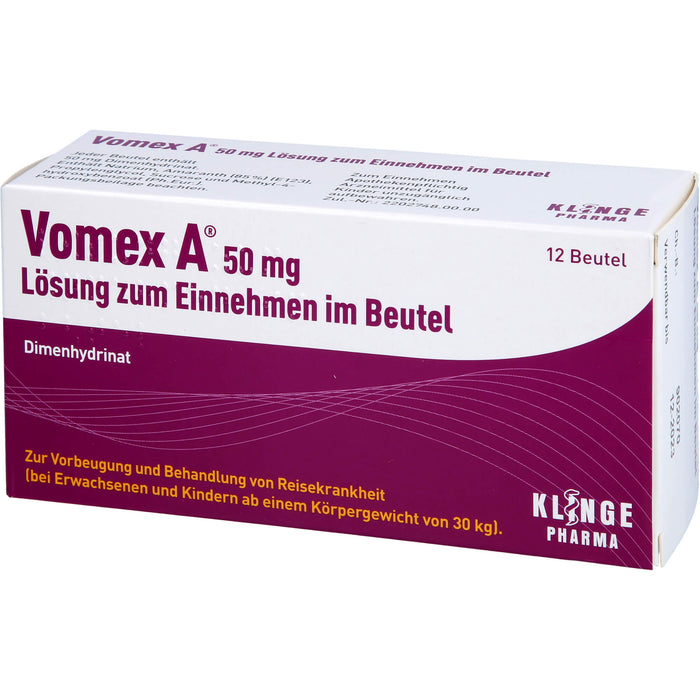 Vomex A 50 mg Beutel gegen Reisekrankheit, 12 pc Sachets