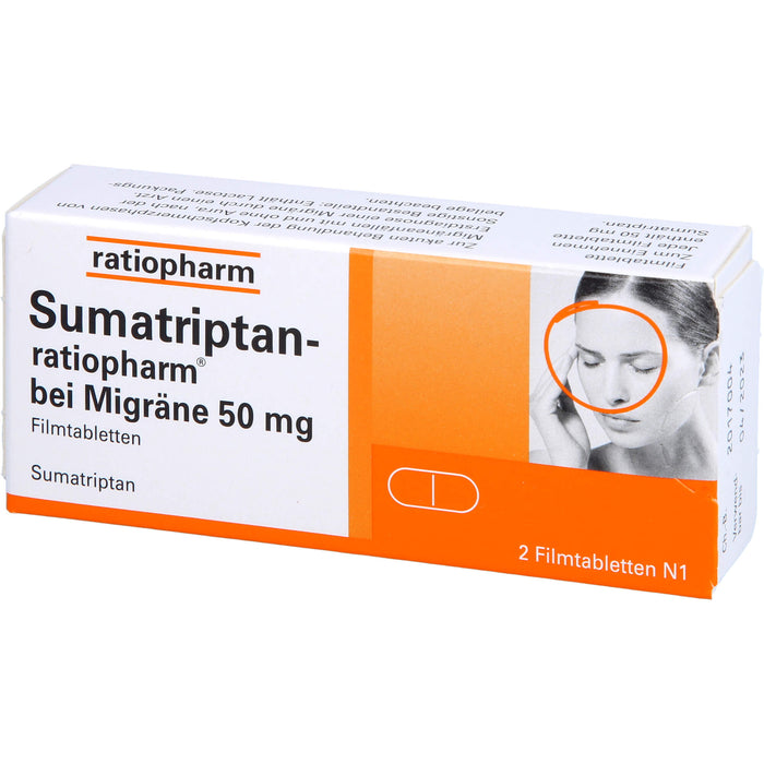 Sumatriptan-ratiopharm bei Migräne 50 mg Filmtabletten, 2 pc Tablettes