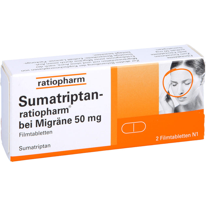 Sumatriptan-ratiopharm bei Migräne 50 mg Filmtabletten, 2 pc Tablettes