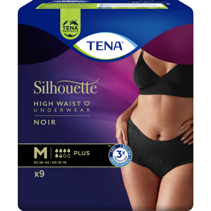 TENA Silhouette Plus Noir M Inkontinenz Pants schwarze taillenhohe Unterwäsche zur Anwendung bei mittlerer bis starker Inkontinenz und Blasenschwäche, 9 pcs. Pants