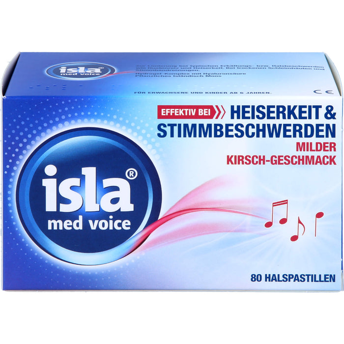isla med voice Pastillen effektiv bei Heiserkeit und Stimmbeschwerden mit mildem Kirsch-Geschmack, 80 pcs. Pastilles
