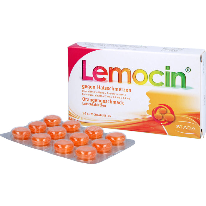 Lemocin Lutschtabletten Orangengeschmack gegen Halsschmerzen, 24 pc Tablettes